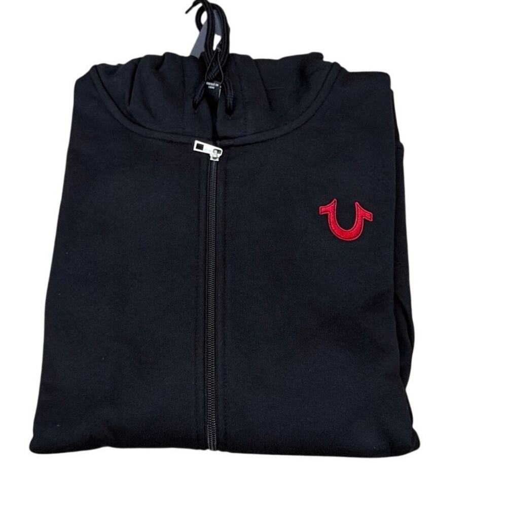 True Religion 700892 Zip Up Hoodie XL Black Red Embroidered Logo NWT Sweatshirt